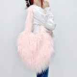 2023 New trend long furry heart shape shoulder bags female faux fur handbags cute crossbody bag for Y2K girls