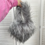 Small Long Faux Fur Heart Shape Hand Bags For Women And Ladies Furry Plush Handbags