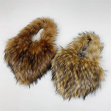 2023 New Small Long Faux Fur Heart Shape Hand Bags For Women And Ladies Furry Plush Handbags