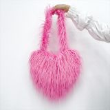 2023 New trend long furry heart shape shoulder bags female faux fur handbags cute crossbody bag for Y2K girls