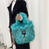 2023 Imitation raccoon fur shoulder bags female plush the tote handbags cute crossbody bag for Y2K girls