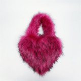2023 New Small Long Faux Fur Heart Shape Hand Bags For Women And Ladies Furry Plush Handbags