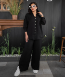 Fall Winter Casual Lounge Set 2023 INS Fashion Long Sleeve Shirts Two Piece Set Loose Wide Leg Pant Set Women