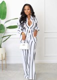AL221 New fashion boutique fall clothes stripe long sleeve shirts loose wide leg pants 2 piece set women casual women's sets