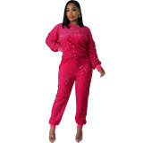 Autumn new style fashion shirt+long pants sexy solid color casual sequins 2 piece sets elegant suits personality women clothing