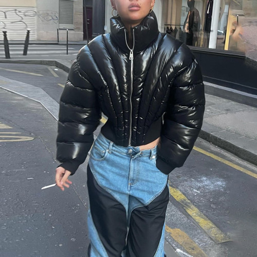 DK K23Y33831 streetwear fall coat solid stand collar long sleeve skinny jacket zipper irregular quilted coat woman clothes