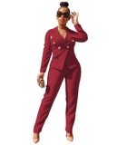PH13306 New Style Winter Spring 2023 Women Clothes Double Breasted Suit Jacket Pants 2 Piece Set Women Lady Blazer Polyester