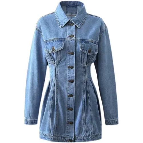 Fall Winter Vintage Washed Denim Dress Fashion Slim Fit Button Dress Turndown Collar Denim Jacket Dress