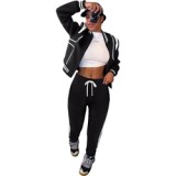 77628 Fast Shipping Autumn Women's Solid Bomber Baseball Jacket Matching Jogger Pants 2 Piece Jogging Suit Set