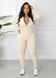 Custom Logo Women Zipper Bodycon Flatlock Seam Workout Gym Jumpsuit Ladies One Piece BL037