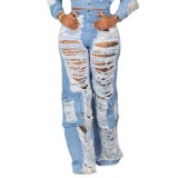 New design 2023 hot sell summer fall casual pocket cargo pants sexy hollow vintage wash women's jeans stretch hole ripped jeans