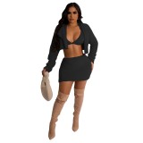 New style fashion bikini+cardigan coat+short skirt sexy casual solid color slim fit velvet 3 pieces sets temperament women suits