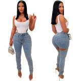 New design 2023 hot sell summer fall casual pocket cargo pants sexy hollow vintage wash women's jeans stretch hole ripped jeans