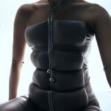 WQ4707 Fall Clothes Vest Cotton Padded Off Shoulder Shirt Zipper Solid Tank Top Women