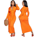 Fall New Women's Clothing Elegant Pleated Design Long Dresses Women Cardigan Elegant Maxi Dress