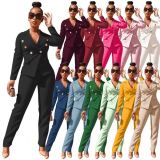 PH13306 New Style Winter Spring 2023 Women Clothes Double Breasted Suit Jacket Pants 2 Piece Set Women Lady Blazer Polyester