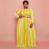 BR2599  Striped print fashion casual two-piece plus size women's suit