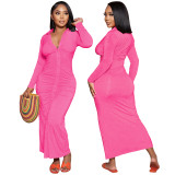 Fall New Women's Clothing Elegant Pleated Design Long Dresses Women Cardigan Elegant Maxi Dress