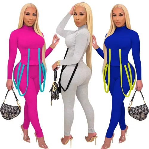 ZHEZHE 2023 New arrival tassel 2 piece women's set long sleeve ladies blouse and yoga leggings fitness women clothing yoga wear