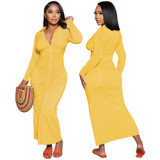 Fall New Women's Clothing Elegant Pleated Design Long Dresses Women Cardigan Elegant Maxi Dress