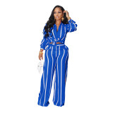 AL221 New fashion boutique fall clothes stripe long sleeve shirts loose wide leg pants 2 piece set women casual women's sets