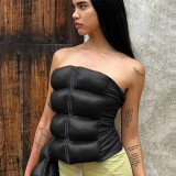 WQ4707 Fall Clothes Vest Cotton Padded Off Shoulder Shirt Zipper Solid Tank Top Women