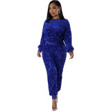 Autumn new style fashion shirt+long pants sexy solid color casual sequins 2 piece sets elegant suits personality women clothing