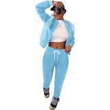 77628 Fast Shipping Autumn Women's Solid Bomber Baseball Jacket Matching Jogger Pants 2 Piece Jogging Suit Set