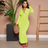 Fall New Women's Clothing Elegant Pleated Design Long Dresses Women Cardigan Elegant Maxi Dress