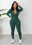 Custom Logo Women Zipper Bodycon Flatlock Seam Workout Gym Jumpsuit Ladies One Piece BL037