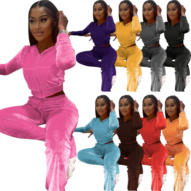 S-2XL Zipper Hoodie Velvet sets Velour Tracksuits Velvet Two Piece Casual Tracksuit Sweatsuit Women Velvet 2 Piece Set