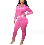 2023 New Autumn Solid Color Velvet Two Piece Pants Set Fall Women Clothes Zip Up Hoodies 2 Piece Jogger Set