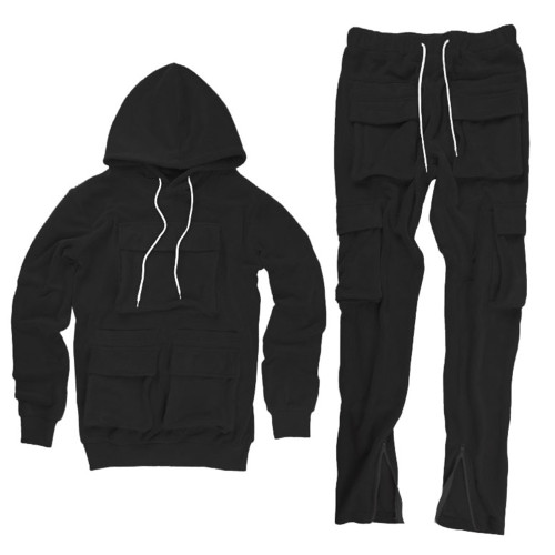 Fall Custom Logo Mens 100% Cotton Blank Stacked Sweatsuits Vendor Joggers And Hoodies Set Embroidery Unisex Men Sweatsuit Sets