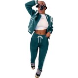 77628 Fast Shipping Autumn Women's Solid Bomber Baseball Jacket Matching Jogger Pants 2 Piece Jogging Suit Set