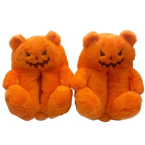 BUSY GIRL AY4897 orange Halloween slippers for women soft fluffy fur slippers flats ladies Halloween teddy bear slippers