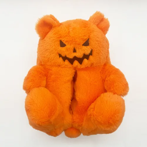 BUSY GIRL AY4897 orange Halloween slippers for women soft fluffy fur slippers flats ladies Halloween teddy bear slippers