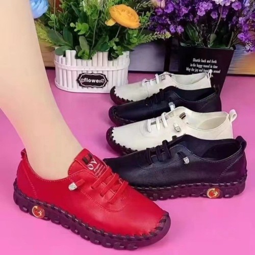 Women Platform Loafers Shoes Lace Up Sewing Pu Leather Comfort Casual Mom Shoes Fashion Women's Sneakers