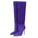 Women Pointy Toe Sexy Knee High Boots Animal Print Big Size 48 Winter Lady's Dress Boots Thin High Heel