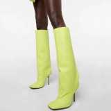 Custom Made Women Solid Shoes Slip On Knee High Boots Thin High Heels Square Toe Stiletto Long Booties