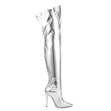 Women's Large Size 47 Silver Long Boots Colors Custom Over Knee High Back Zipper Thigh High Booties Hot Sale Shoes