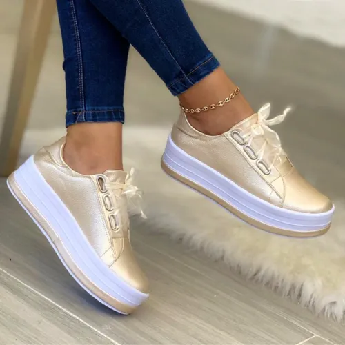 New design women casual shoes lace-up sneakers for  ladies platform shoes wholesale