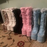 Women's Thick Chunky Heels Winter Long Boots Lace up Fur Shoes Round Toe Fashion Platform Block Heel Knee High Booties