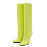 Custom Made Women Solid Shoes Slip On Knee High Boots Thin High Heels Square Toe Stiletto Long Booties