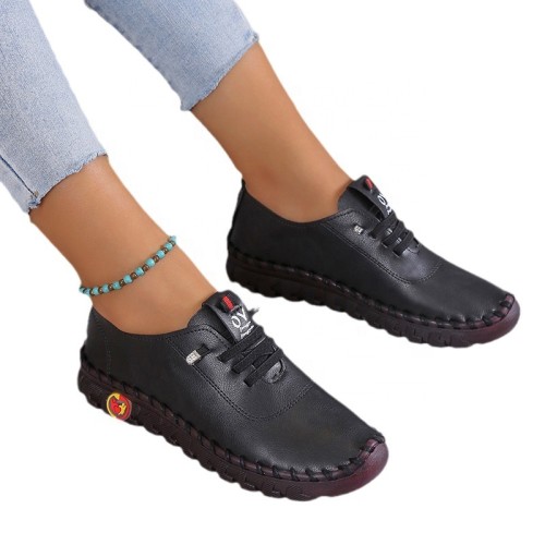 Women Platform Loafers Shoes Lace Up Sewing Pu Leather Comfort Casual Mom Shoes Fashion Women's Sneakers