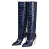 Women Pointy Toe Sexy Knee High Boots Animal Print Big Size 48 Winter Lady's Dress Boots Thin High Heel