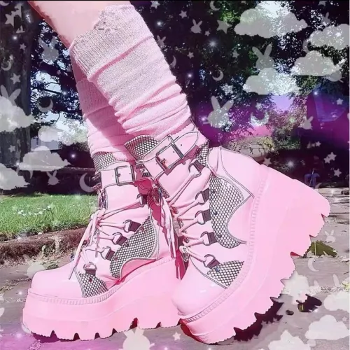 BUSY GIRL YC4004 Black pink punk boots for women 2023 new wedge heels for ladies ankle short boots women's goth platform boots
