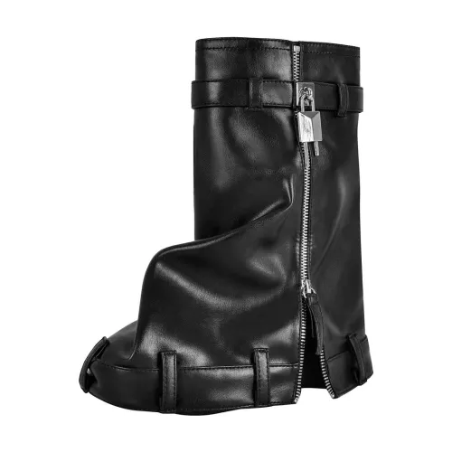 Brand New Thick Sole Women's Short Boots Denim Metal Lock Overlay Silver Ankle Booties Round Toe Flat Bottom Wedge Heels Shoes