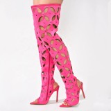 Women Wholesale Suede Cut Out Over Knee High Boots Peep Toe Stiletto Heels Diamonds Shoes Side Zipper Summer Long Booties