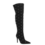Large Size 46 Wide Top for Big Thigh Women's Suede Over Knee Boots High Heels Winter Shoes Metal Rivets Long Booties