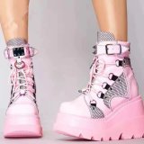 BUSY GIRL YC4004 Black pink punk boots for women 2023 new wedge heels for ladies ankle short boots women's goth platform boots